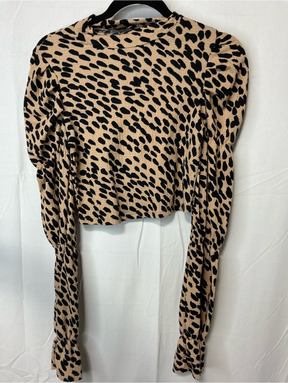 Bershka Beige and Black Spot-Print Long Sleeve Top